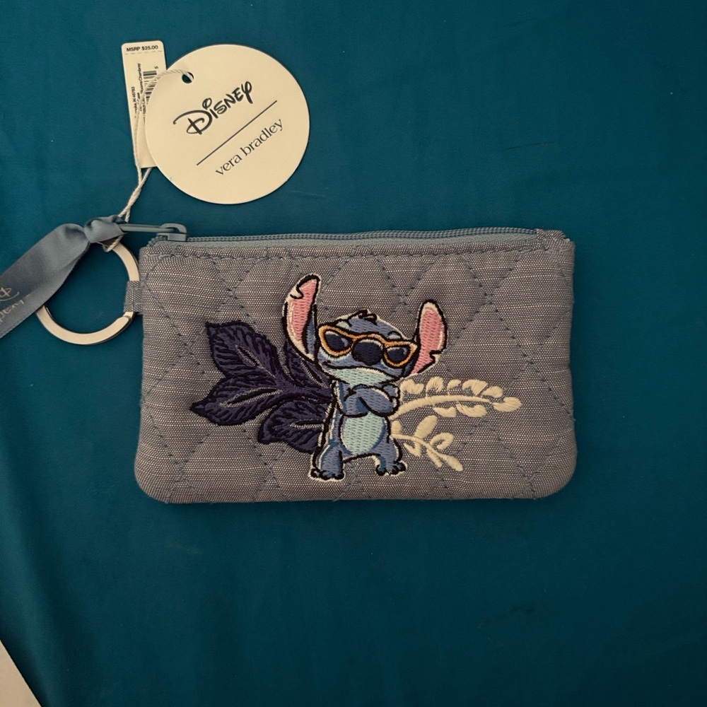 Vera Bradley Light Blue Quilted ID Key Pouch with Key Ring